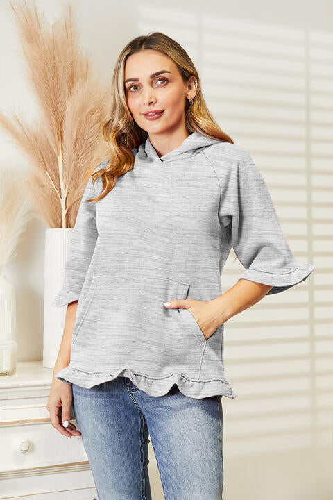Ninexis Full Size Raglan Sleeve Ruffled Hoodie with Pocket - AllIn Computer
