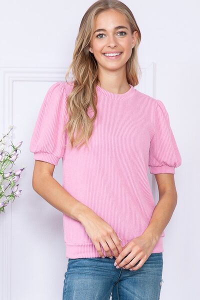 Reborn J Ribbed Round-Neck Short-Sleeve Top - AllIn Computer