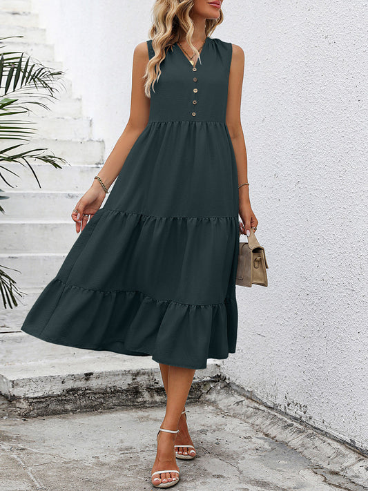 V-Neck Sleeveless Tiered Dress - AllIn Computer