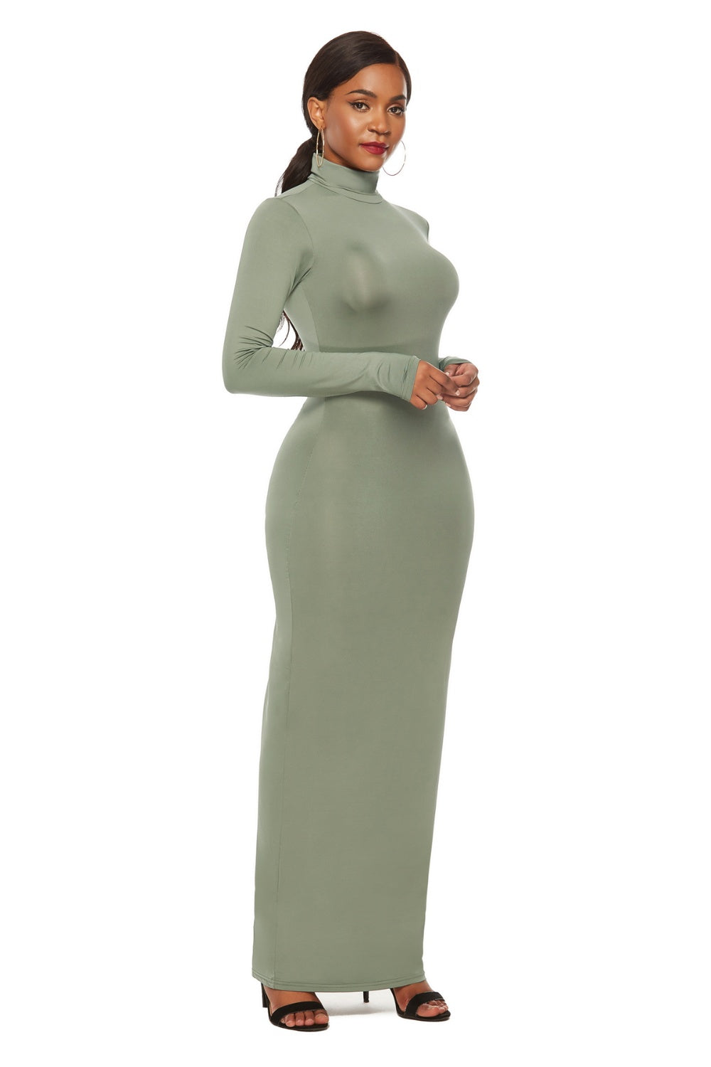 Mock Neck Long Sleeve Maxi Slim Dress - AllIn Computer