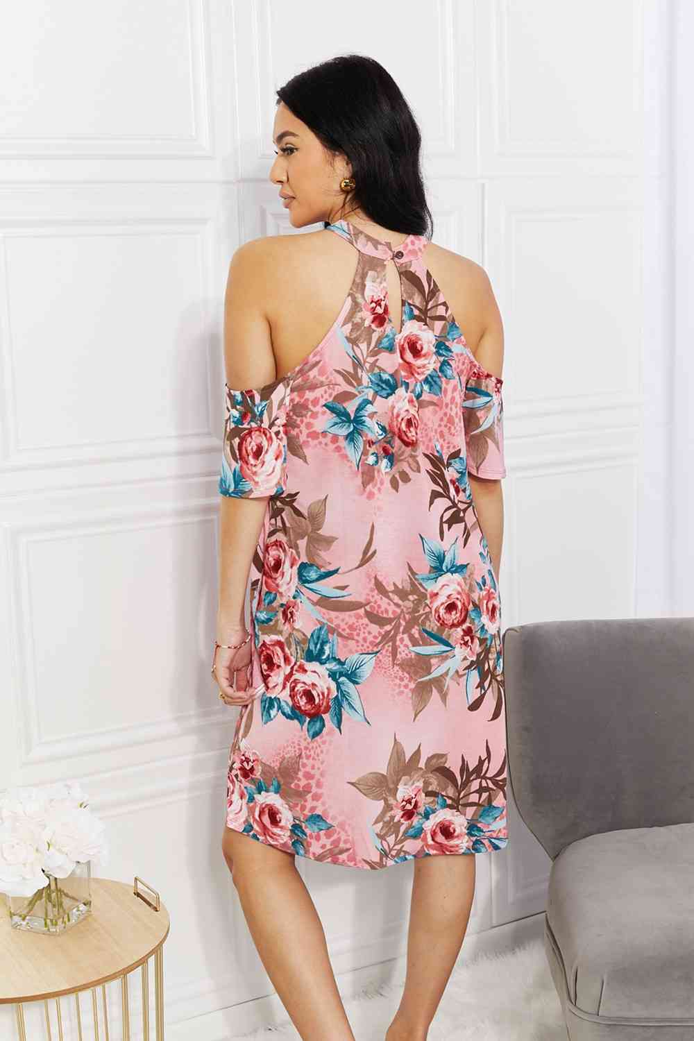 Sew In Love Full Size Fresh-Cut Flowers Cold-Shoulder Dress - AllIn Computer