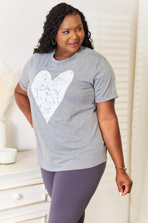 Simply Love Heart Graphic Cuffed Short Sleeve T-Shirt - AllIn Computer