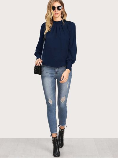 Mock Neck Lantern Sleeve Shirt - AllIn Computer