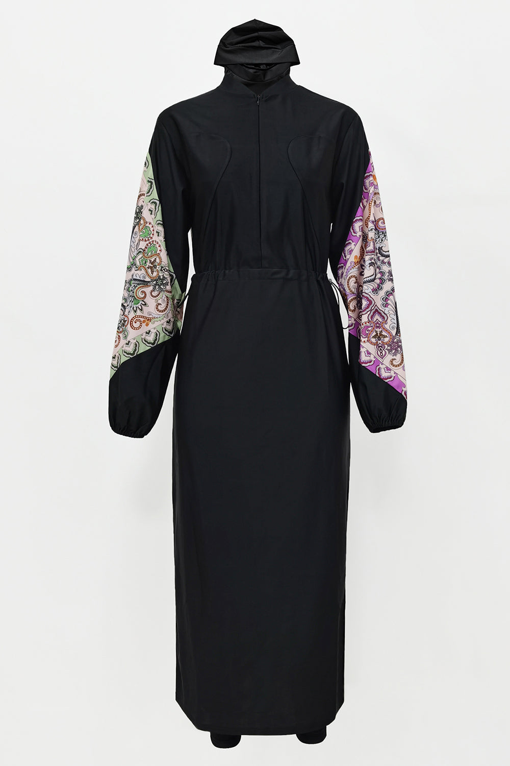 Cap, Drawstring Printed Long Sleeve Dress and Pants Swim Set - AllIn Computer