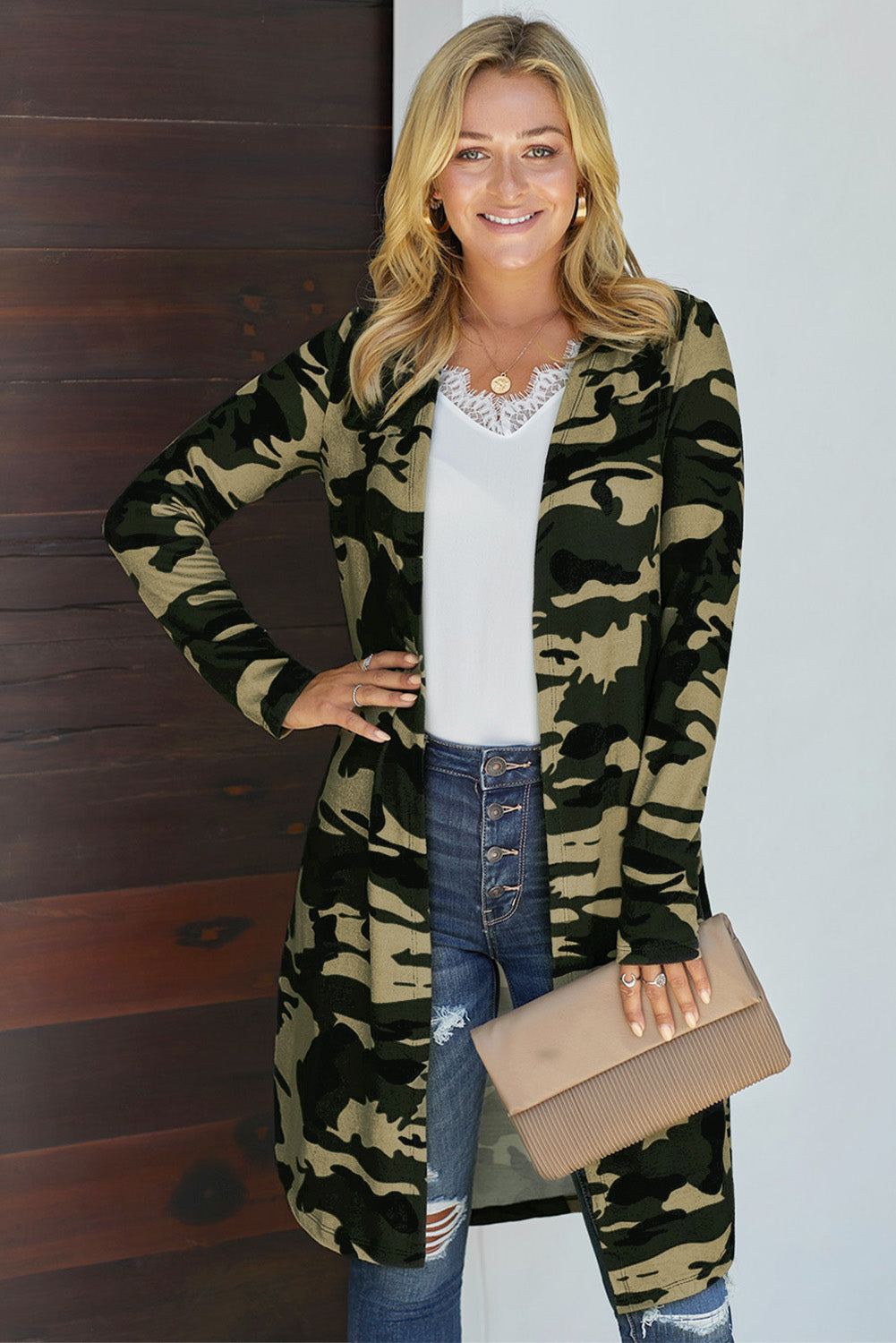 Double Take Printed Open Front Longline Cardigan - AllIn Computer