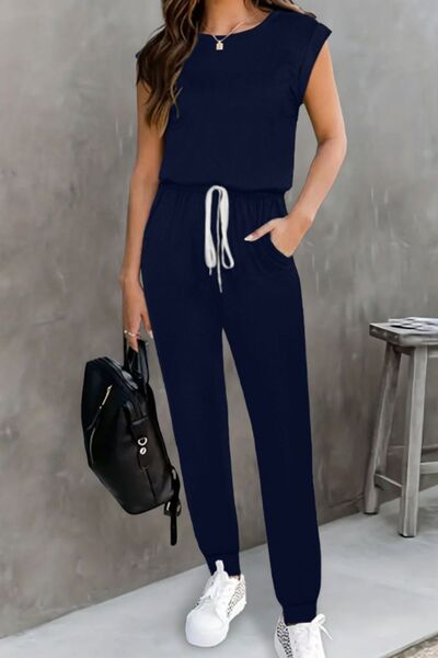 Drawstring Round Neck Sleeveless Jumpsuit - AllIn Computer