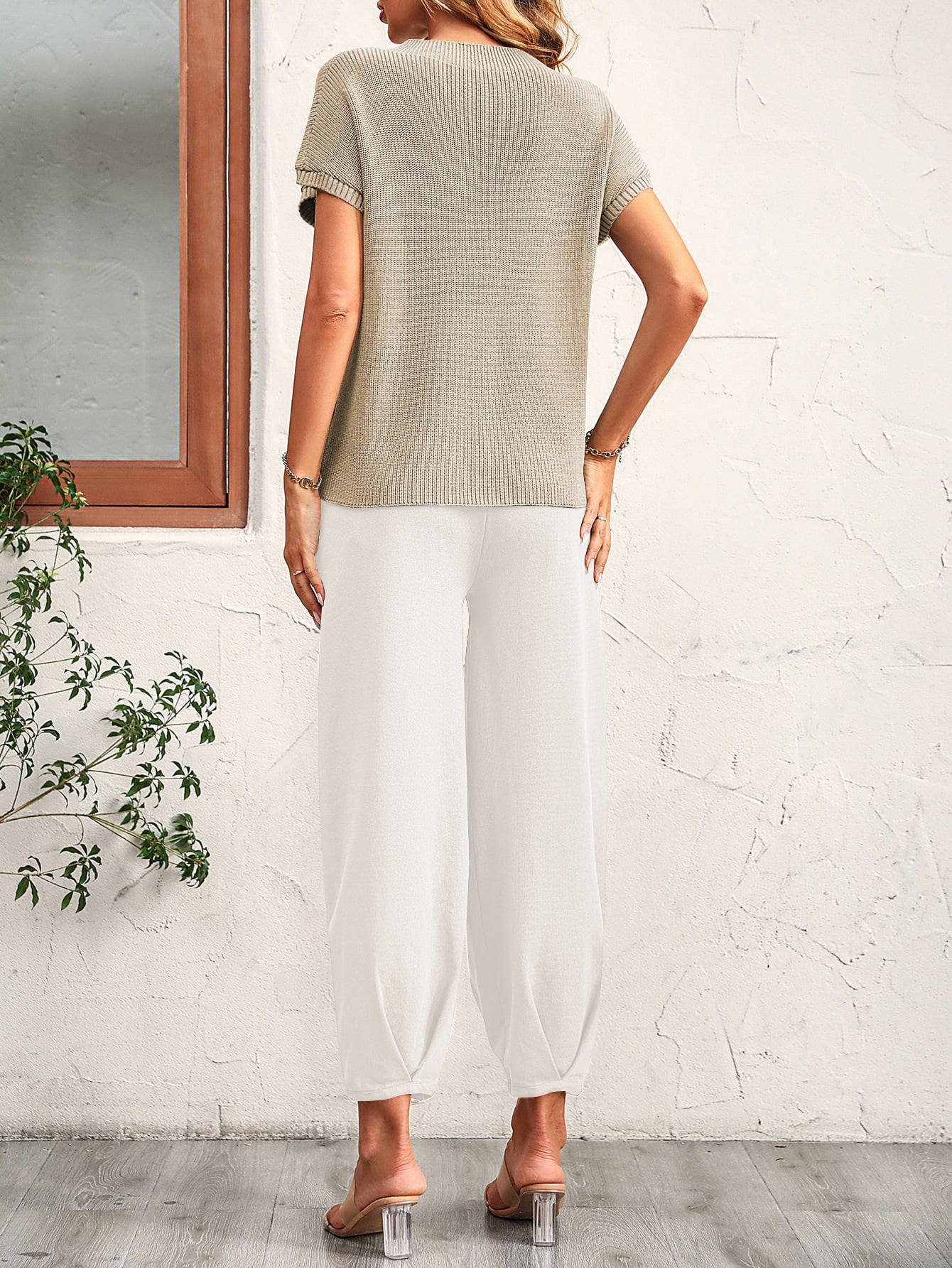 Round Neck Raglan Sleeve Tee and Long Pants Set - AllIn Computer