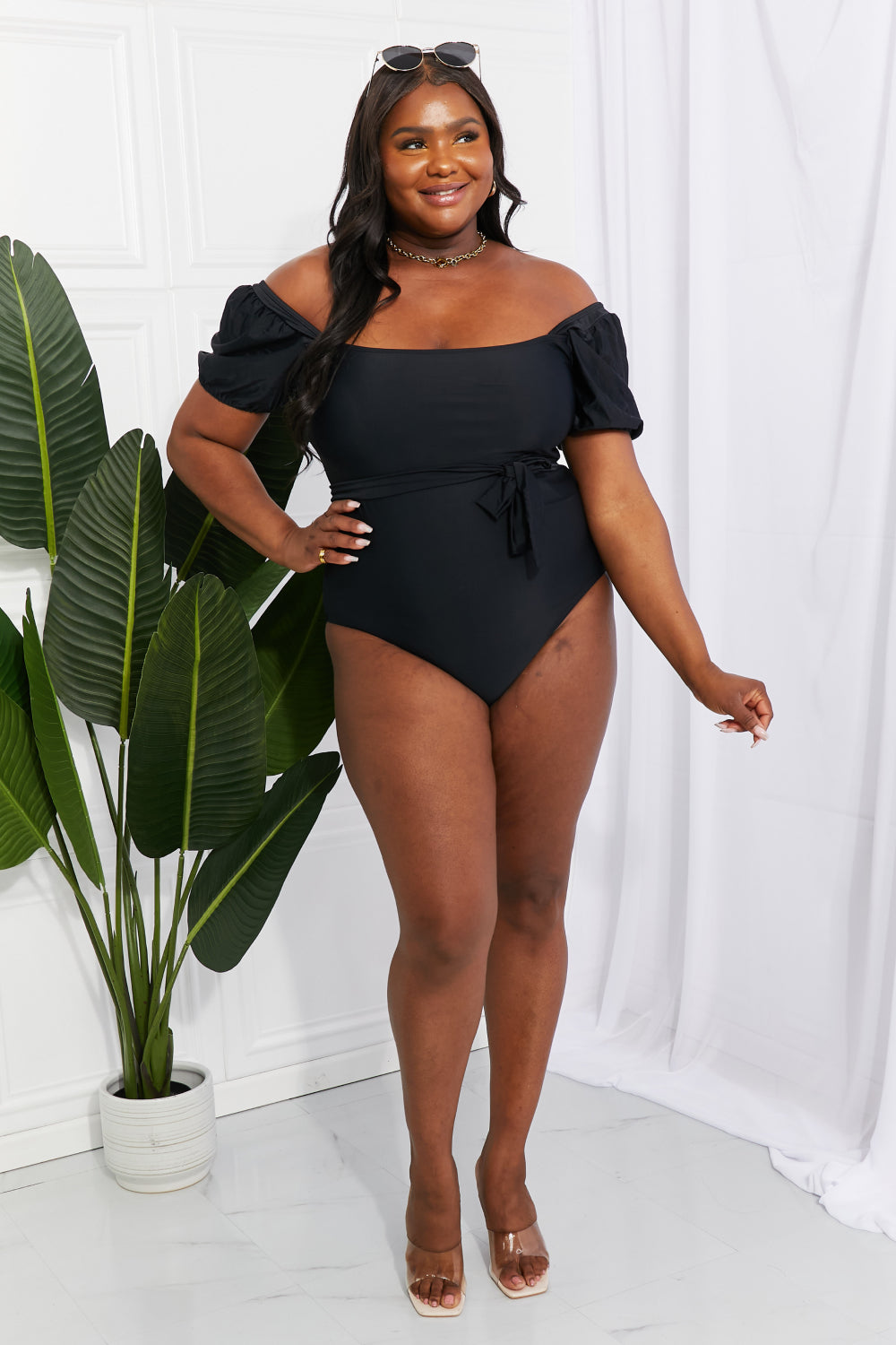 Marina West Swim Salty Air Puff Sleeve One-Piece in Black - AllIn Computer