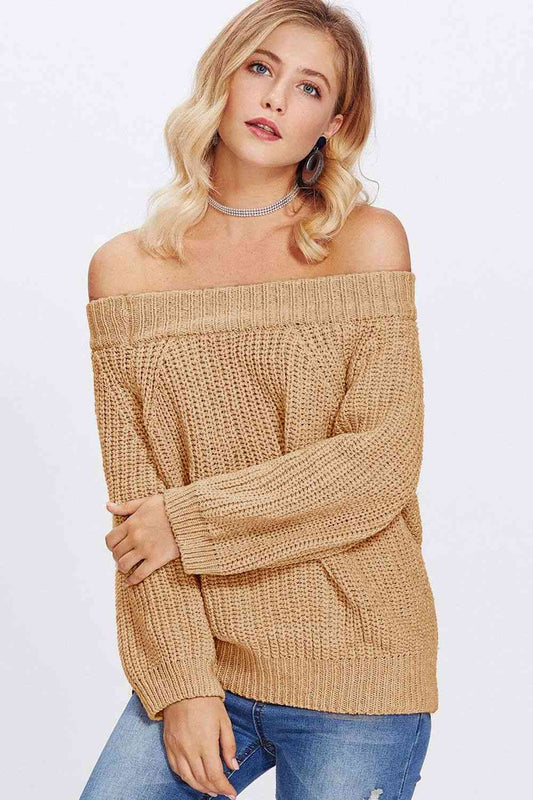 Double Take Off-Shoulder Long Sleeve Sweater - AllIn Computer