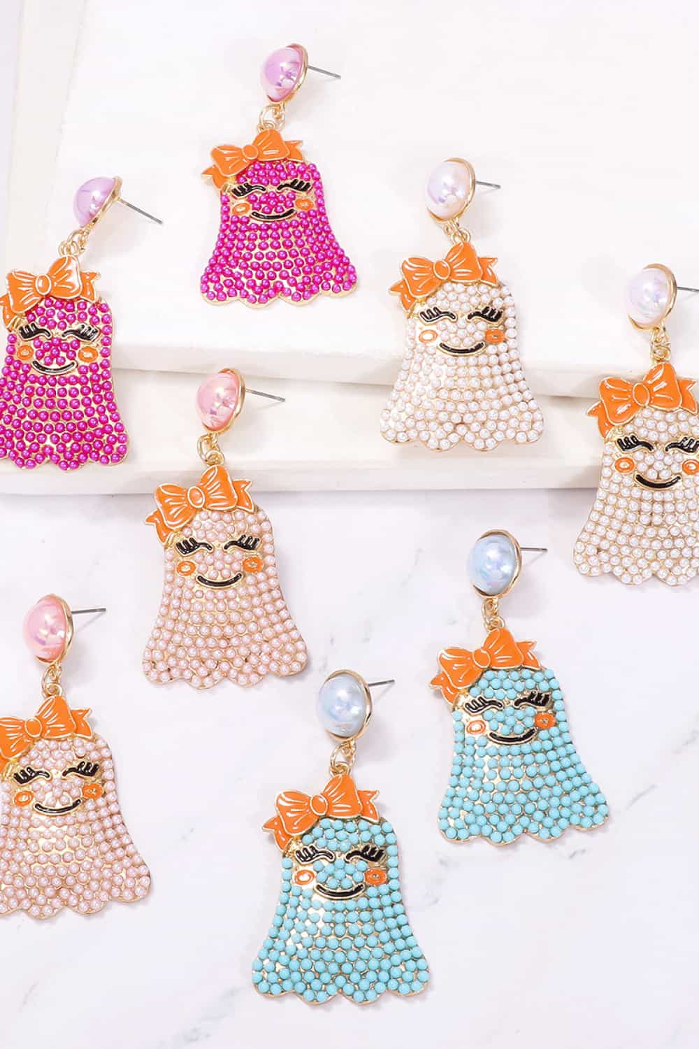 Smiling Ghost Shape Synthetic Pearl Earrings - AllIn Computer