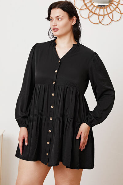Ruffled Button Up Long Sleeve Tiered Shirt - AllIn Computer