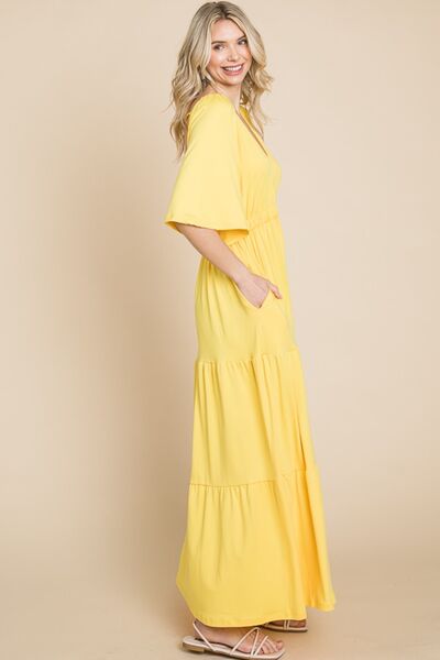 Culture Code Backless Plunge Half-Sleeve Tiered Dress - AllIn Computer