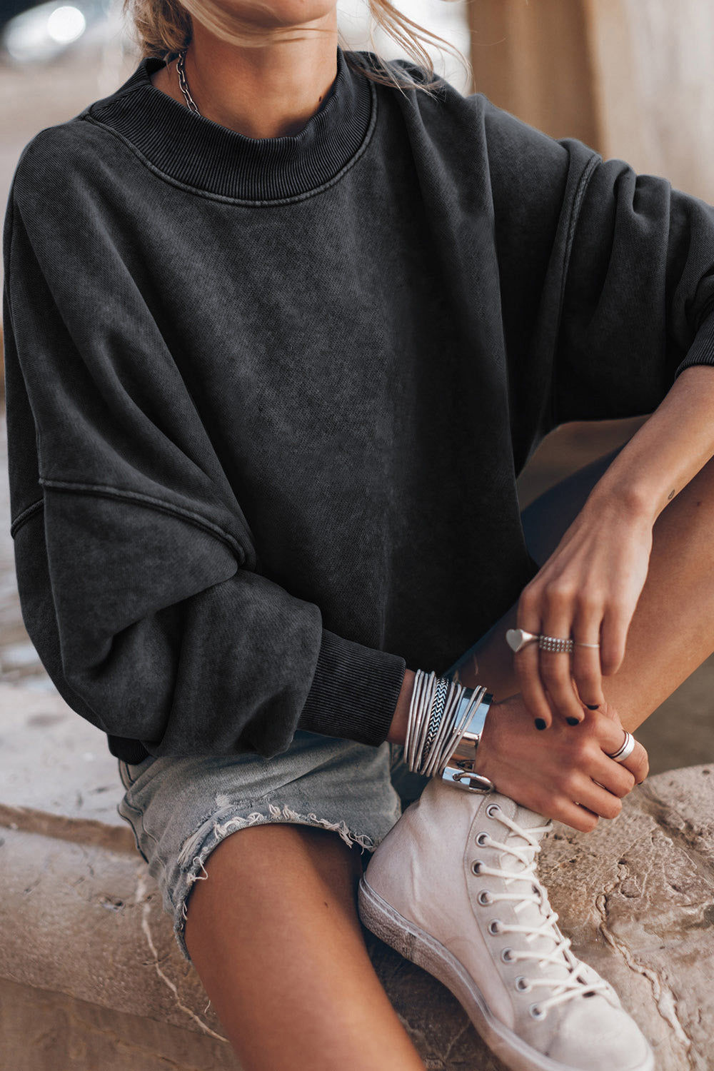 Round Neck Dropped Shoulder Sweatshirt - AllIn Computer