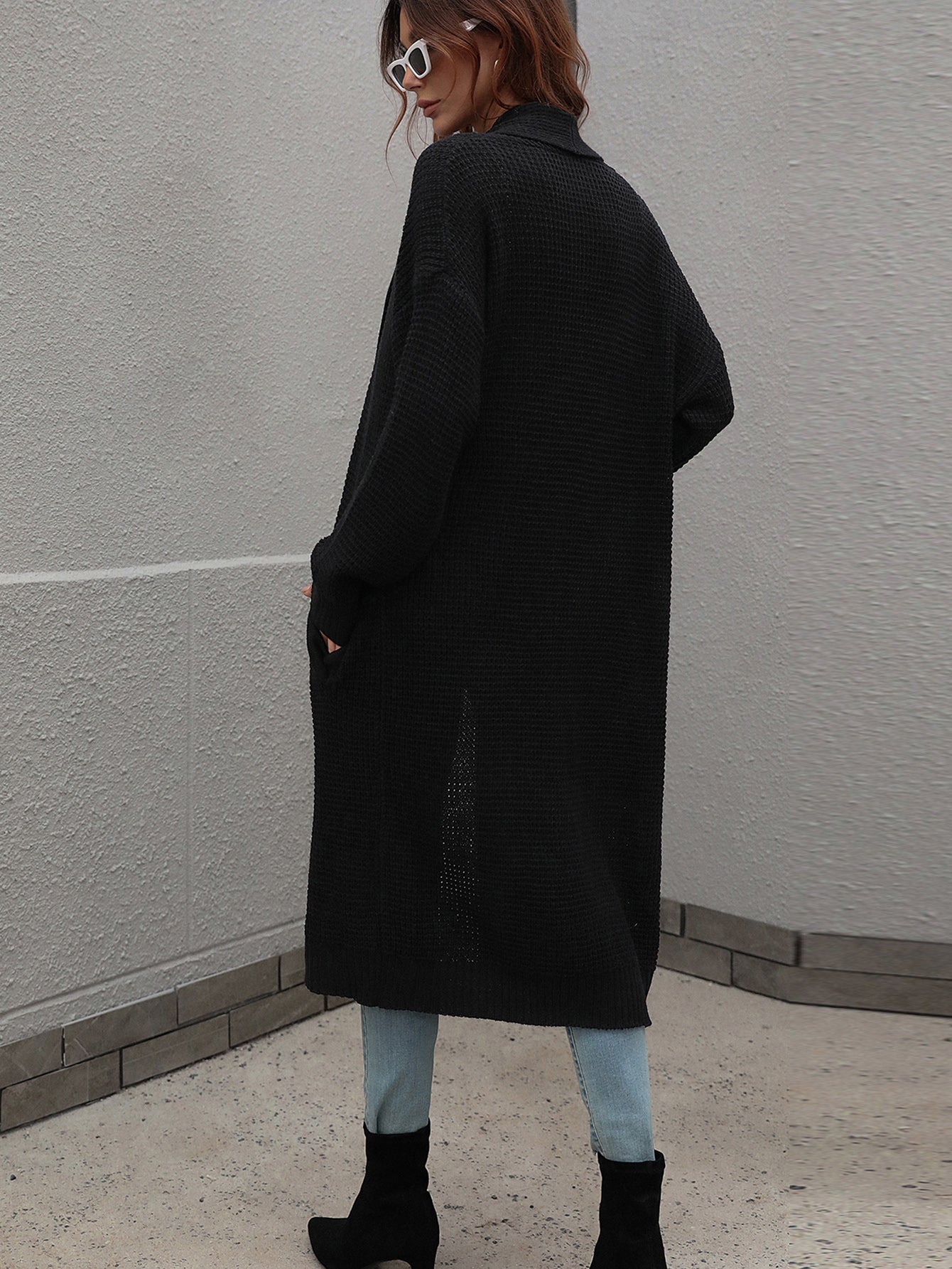 Double Take Waffle Knit Open Front Duster Cardigan With Pockets - AllIn Computer