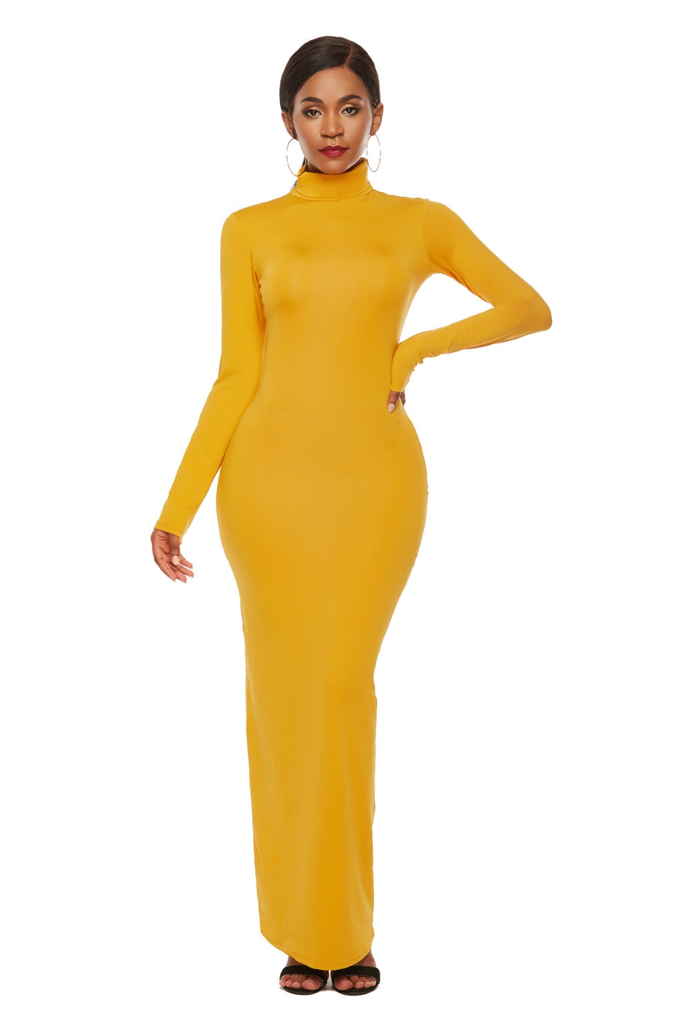 Mock Neck Long Sleeve Maxi Slim Dress - AllIn Computer
