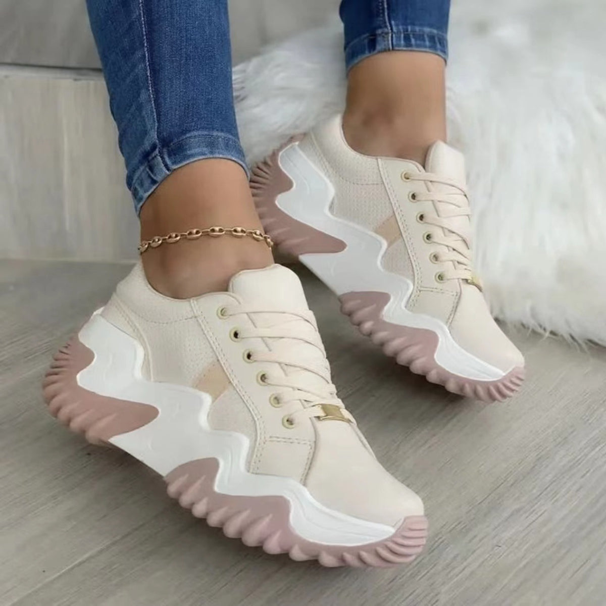 Lace-Up PU Leather Platform Sneakers - AllIn Computer