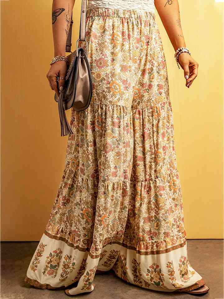 Floral Tiered Wide Leg Pants - AllIn Computer