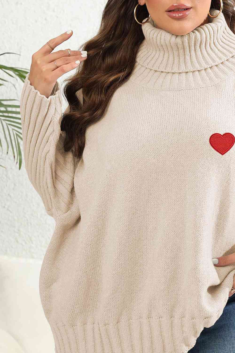 Plus Size Turtle Neck Long Sleeve Sweater - AllIn Computer