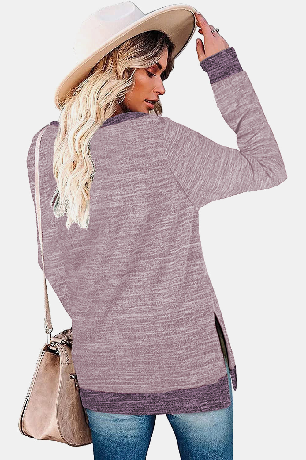Round Neck Long Sleeve Slit T-Shirt - AllIn Computer