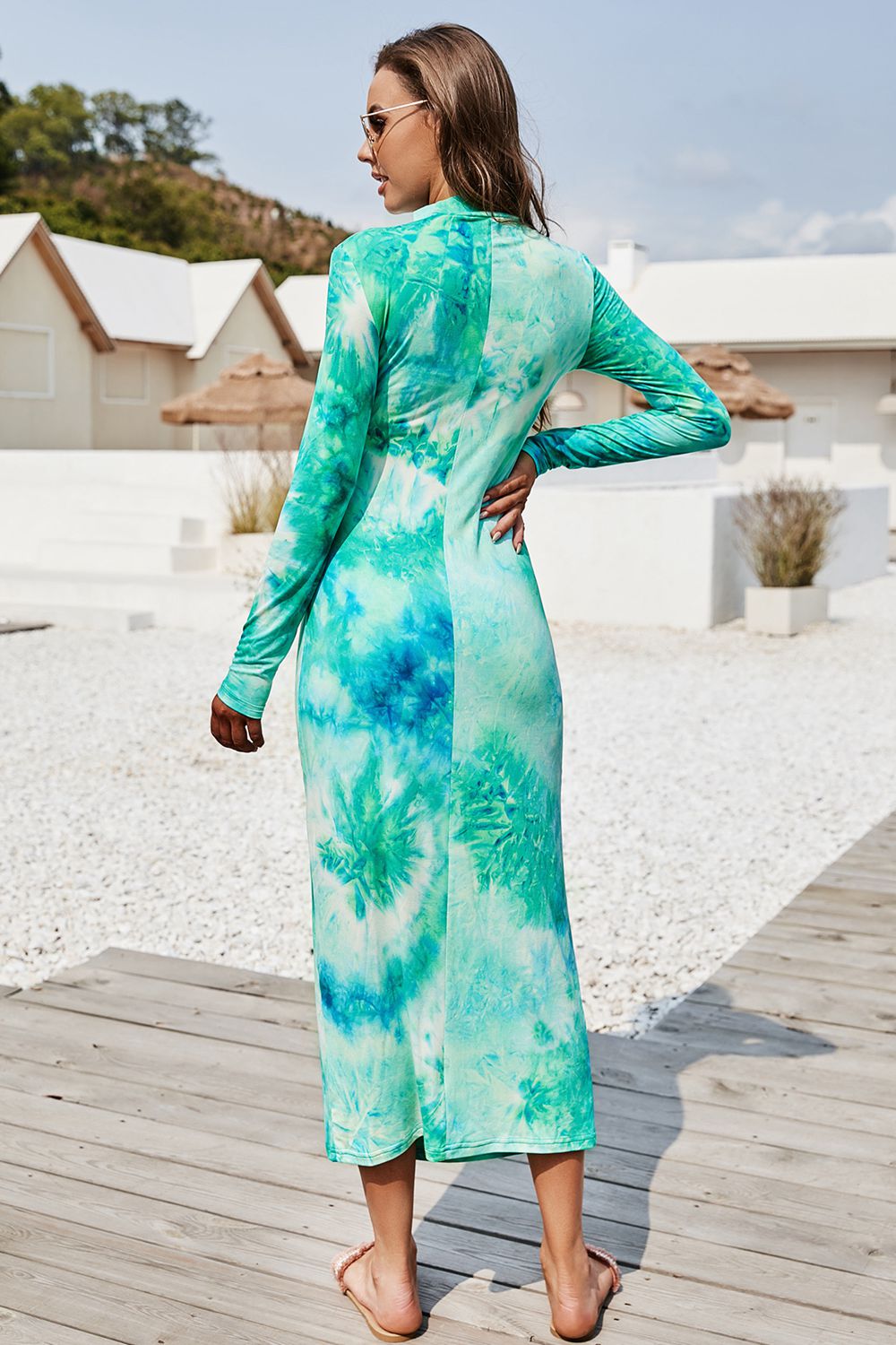 Tie Dye Mock Neck Long Sleeve Dress - AllIn Computer