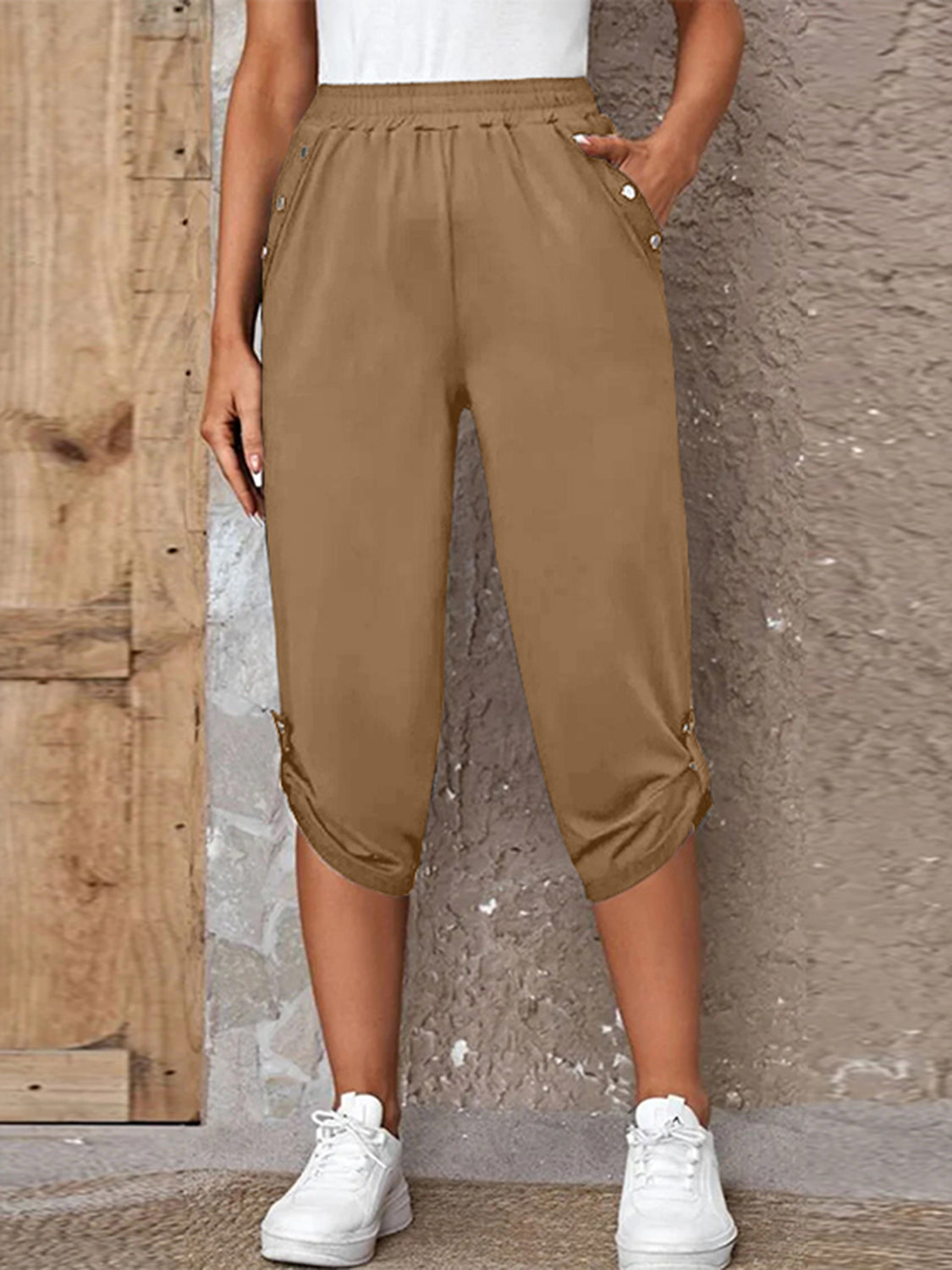 Full Size Roll-Tab Capris Pants - AllIn Computer