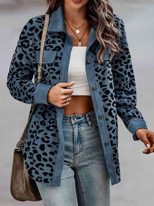 Full Size Leopard Buttoned Jacket - AllIn Computer
