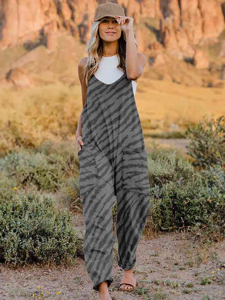 Full Size Printed V-Neck Sleeveless Jumpsuit - AllIn Computer