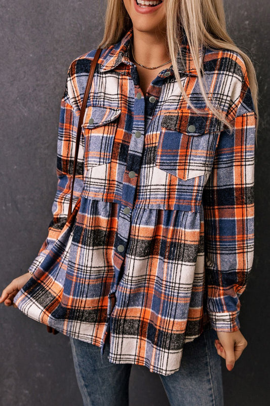 Plaid Button-Front Peplum Shirt - AllIn Computer
