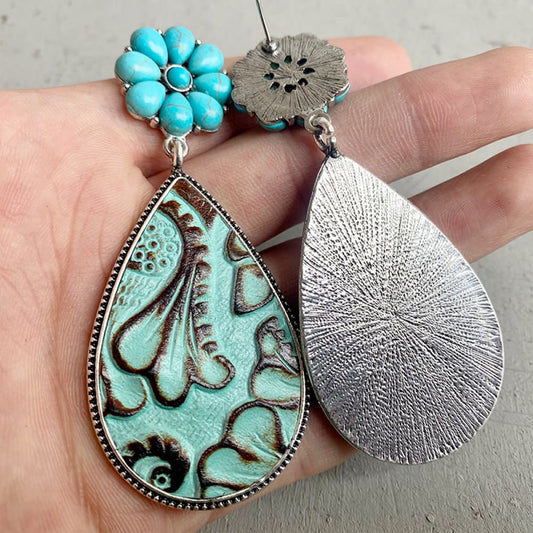 Turquoise Flower Teardrop Earrings - AllIn Computer
