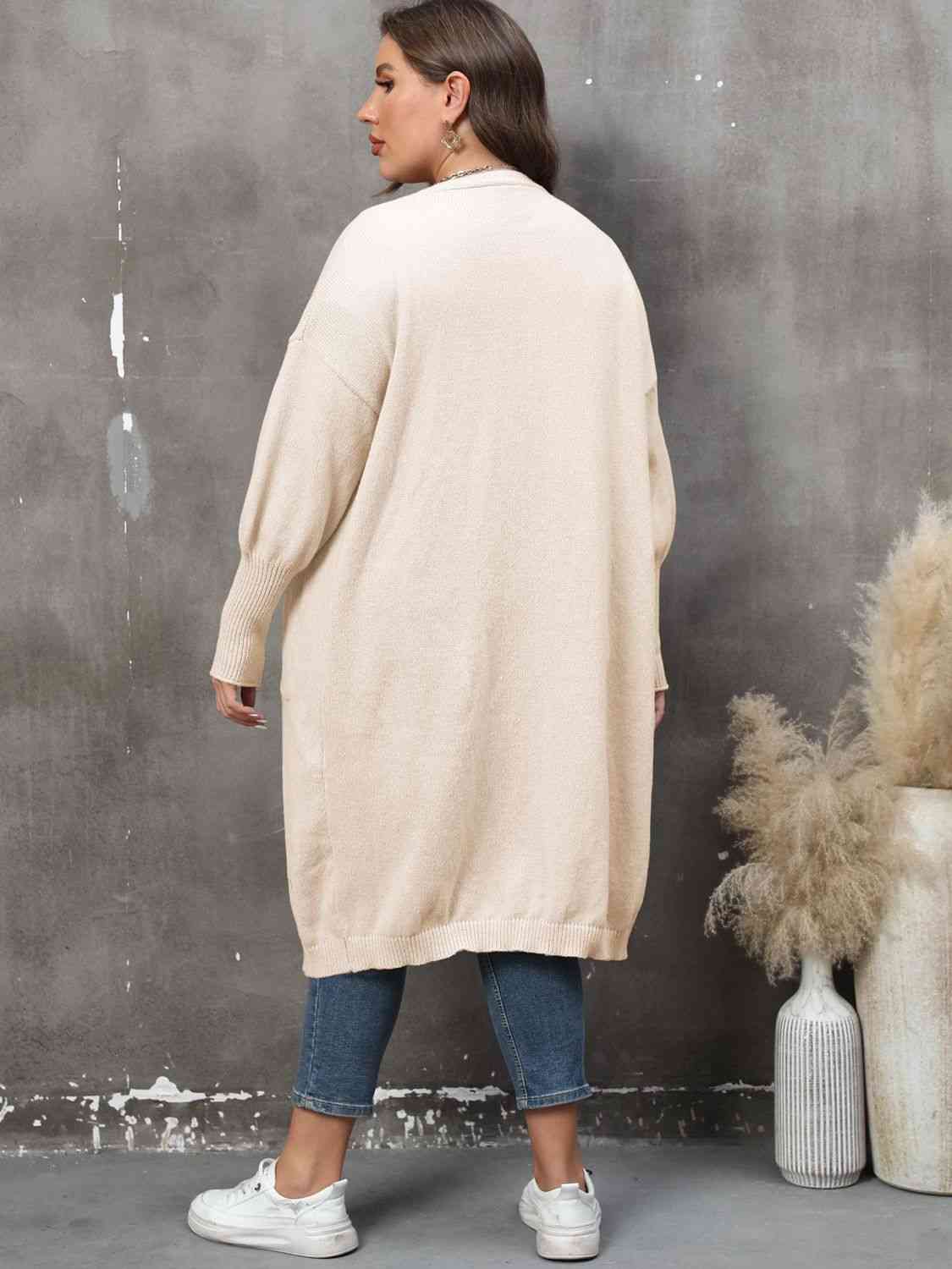 Plus Size Long Sleeve Pocketed Cardigan - AllIn Computer