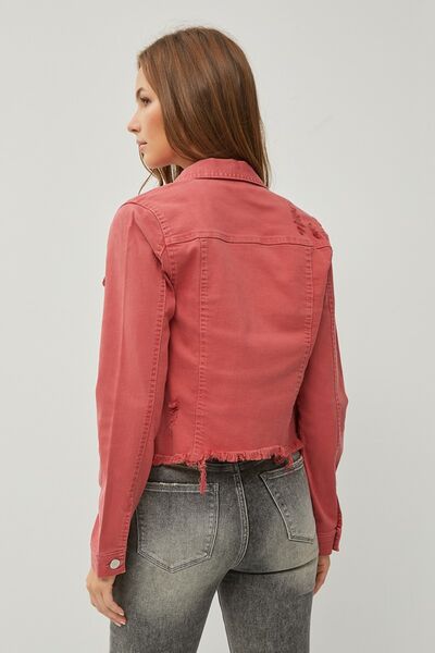 RISEN Raw Hem Button-Up Cropped Denim Jacket - AllIn Computer