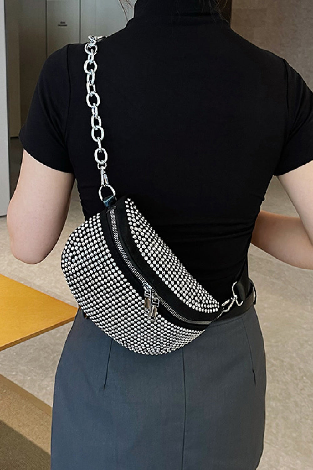 Rhinestone PU Leather Sling Bag - AllIn Computer