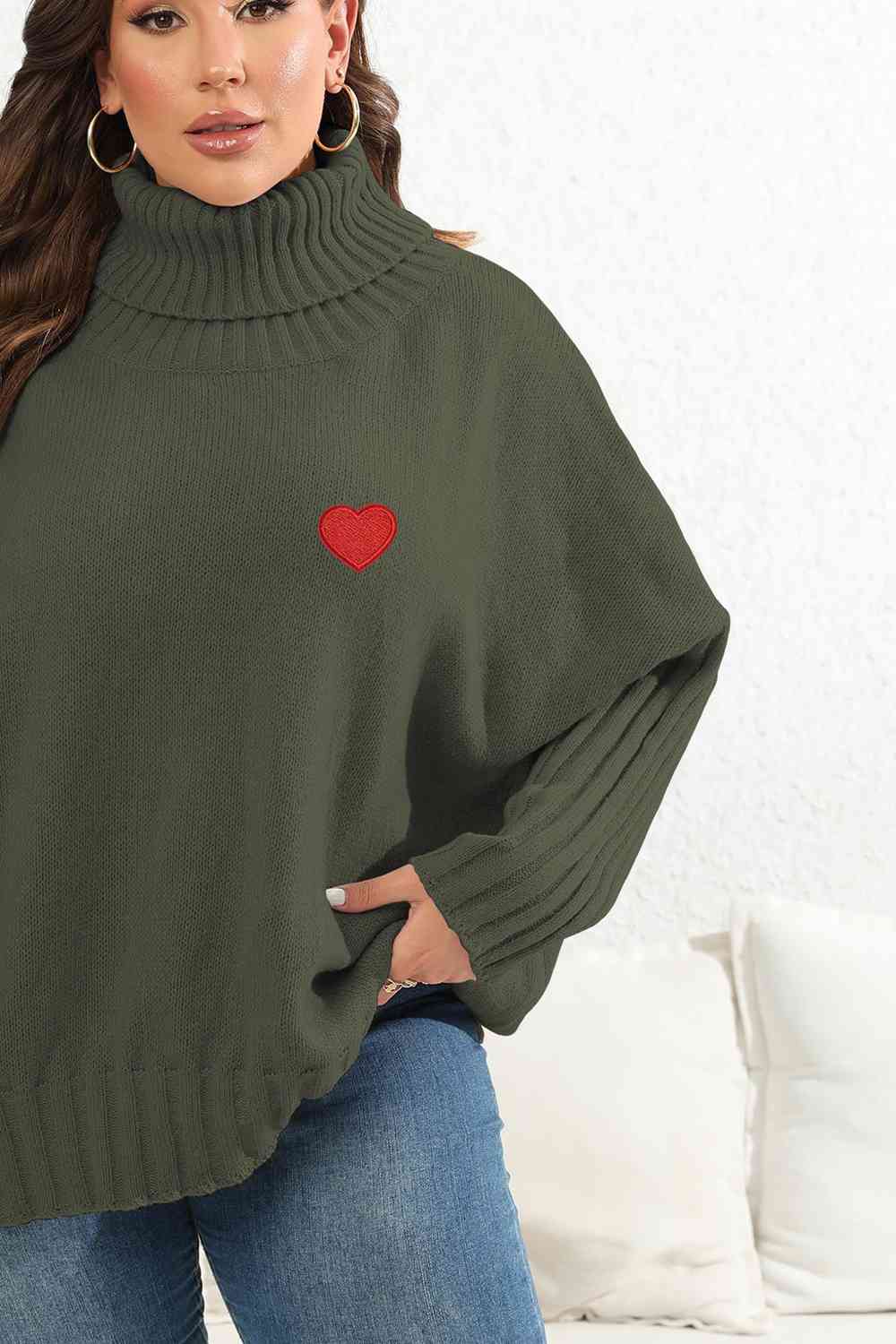 Plus Size Turtle Neck Long Sleeve Sweater - AllIn Computer