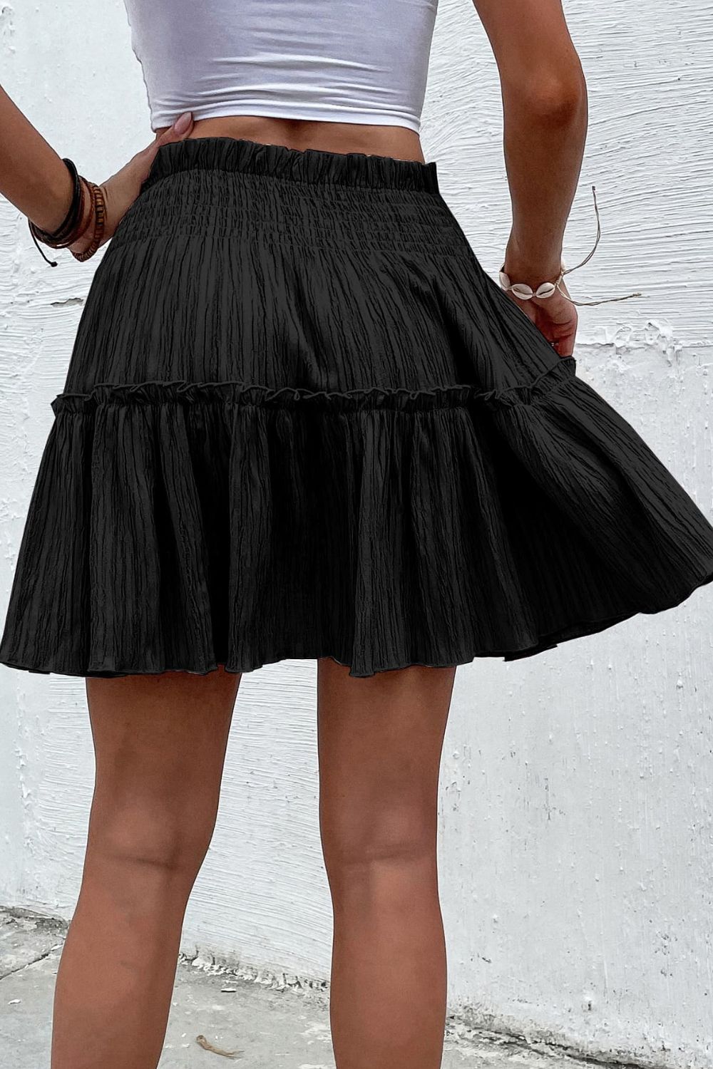 Smocked Waist Frill Trim Skirt - AllIn Computer
