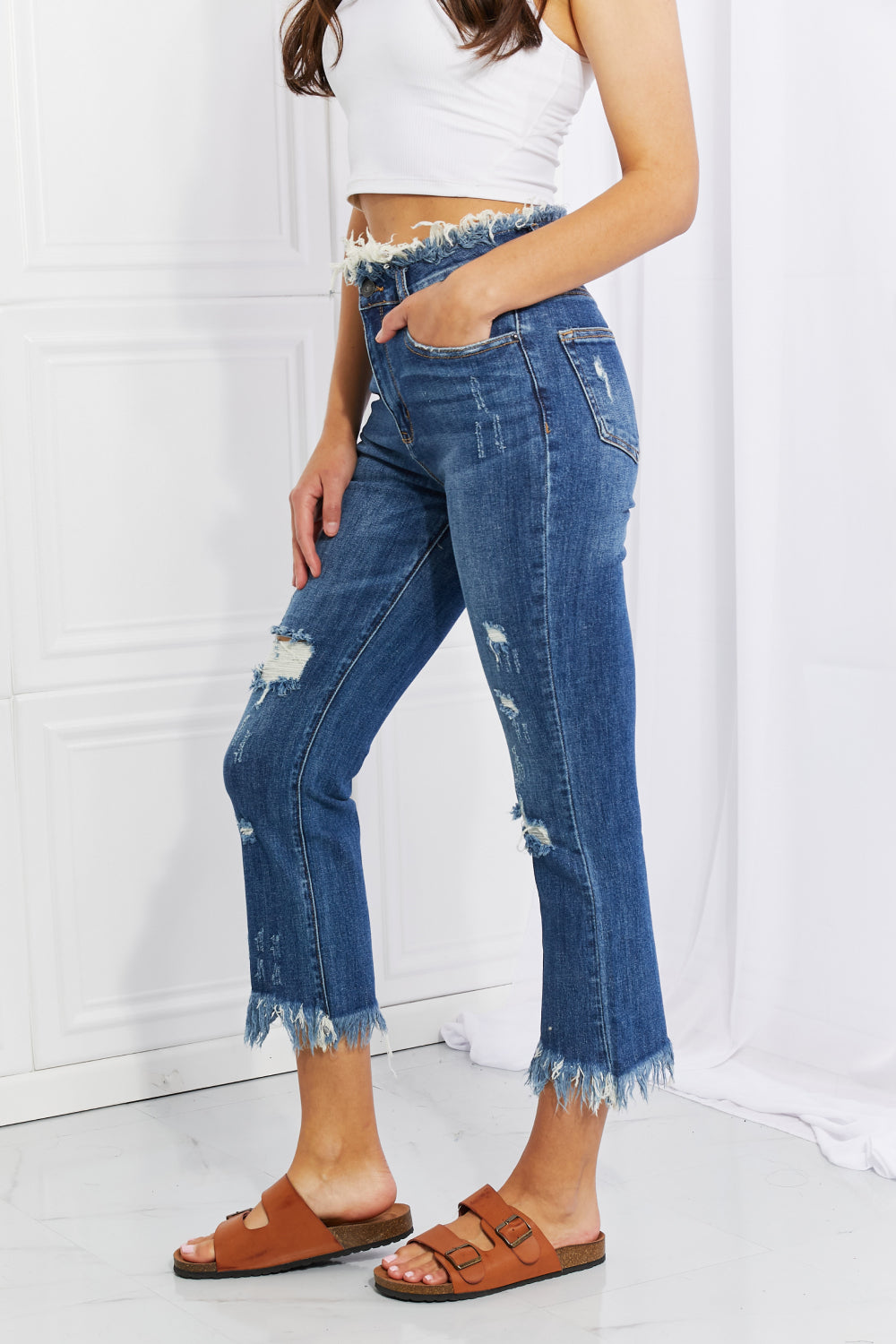 RISEN Full Size Undone Chic Straight Leg Jeans - AllIn Computer