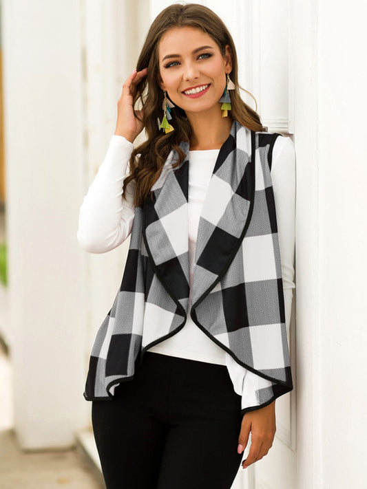 Plaid Open Front Sleeveless Cardigan - AllIn Computer