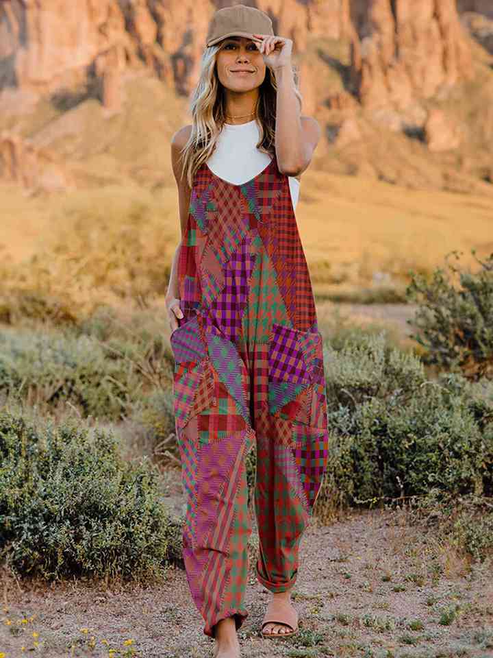 Full Size Printed V-Neck Sleeveless Jumpsuit - AllIn Computer