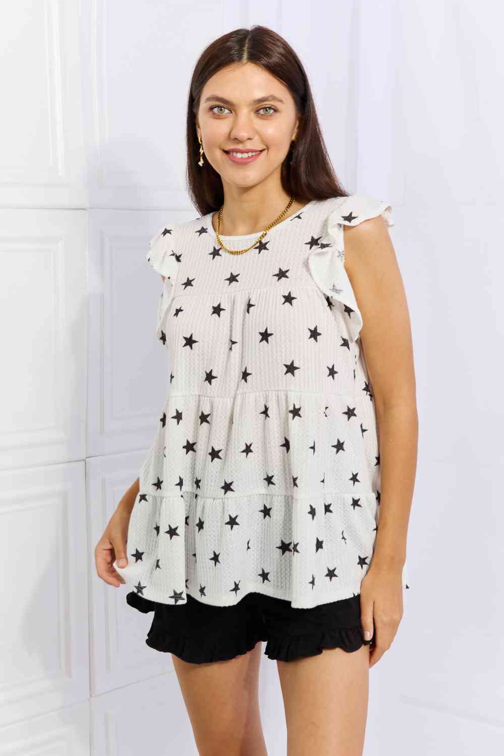 Heimish Shine Bright Full Size Butterfly Sleeve Star Print Top - AllIn Computer