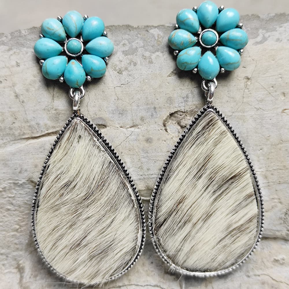 Turquoise Flower Teardrop Earrings - AllIn Computer