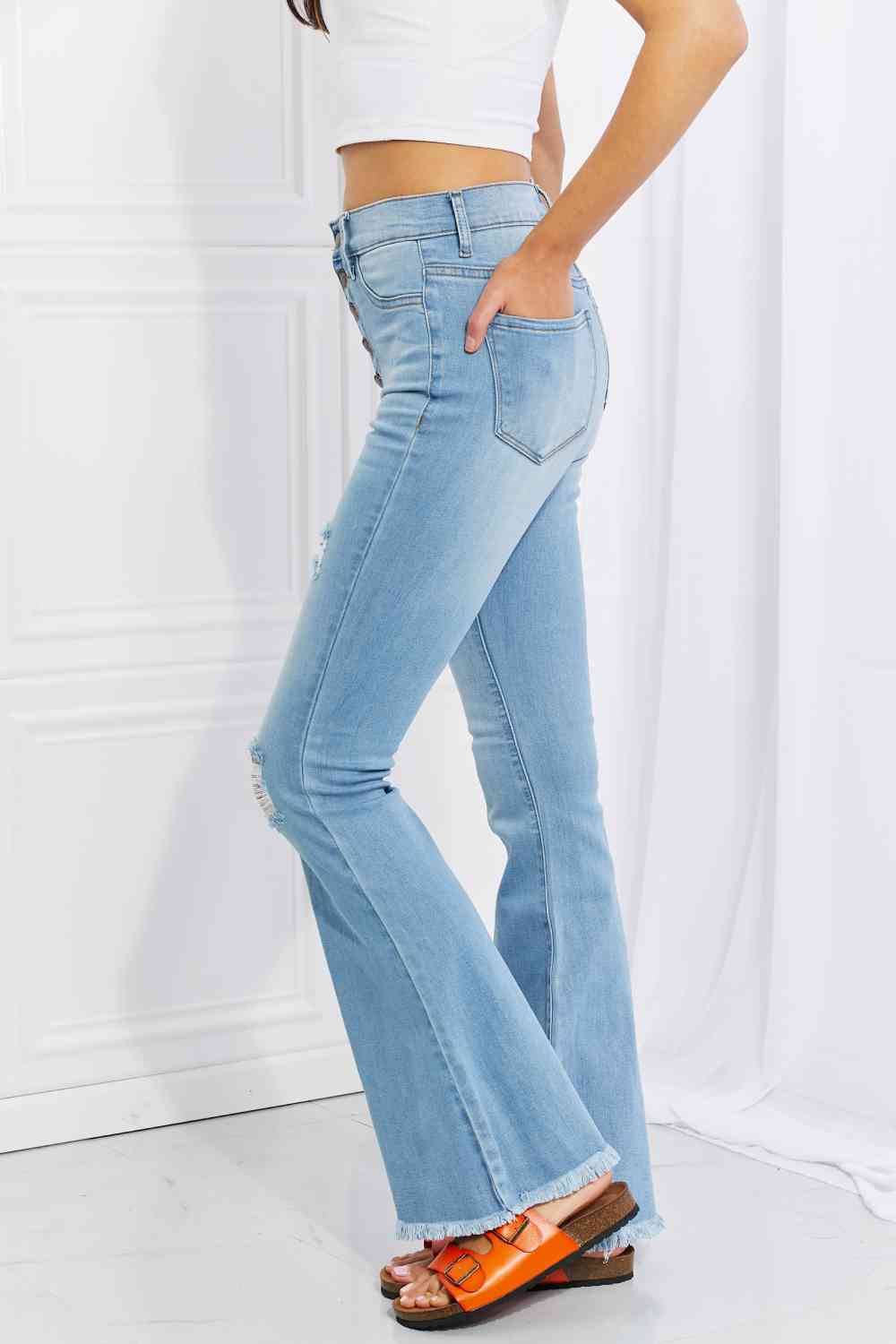 Vibrant MIU Full Size Jess Button Flare Jeans - AllIn Computer