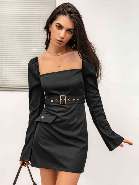 Square Neck Long Sleeve Mini Dress - AllIn Computer