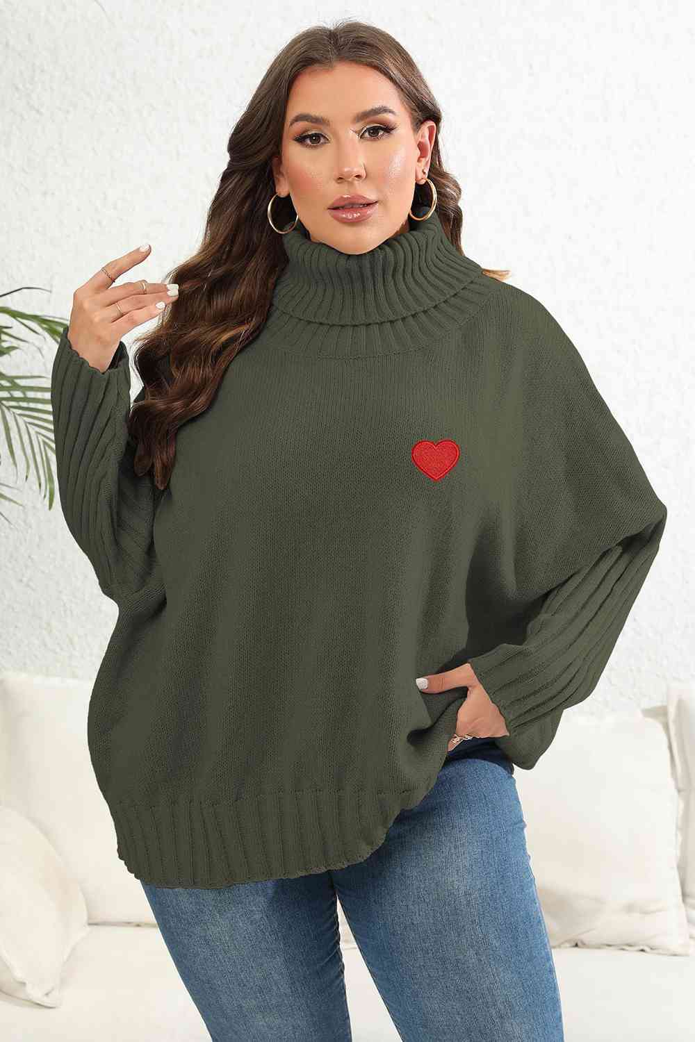 Plus Size Turtle Neck Long Sleeve Sweater - AllIn Computer