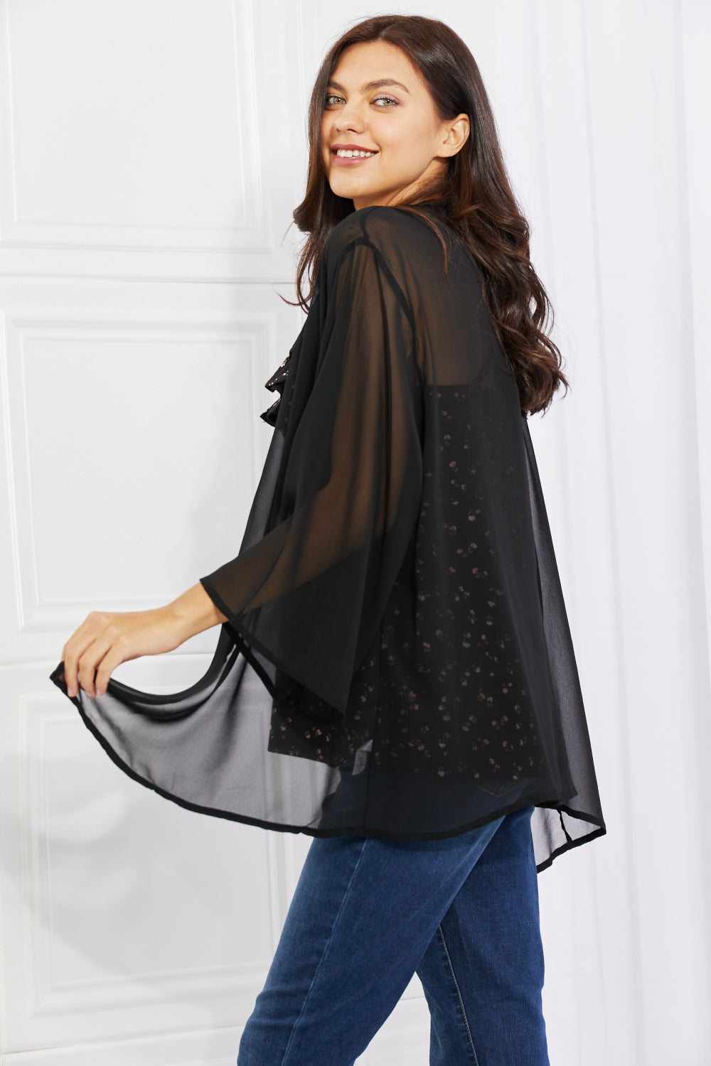 Melody Just Breathe Full Size Chiffon Kimono in Black - AllIn Computer