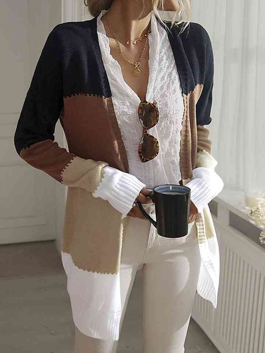 Color Block Long Sleeve Cardigan - AllIn Computer