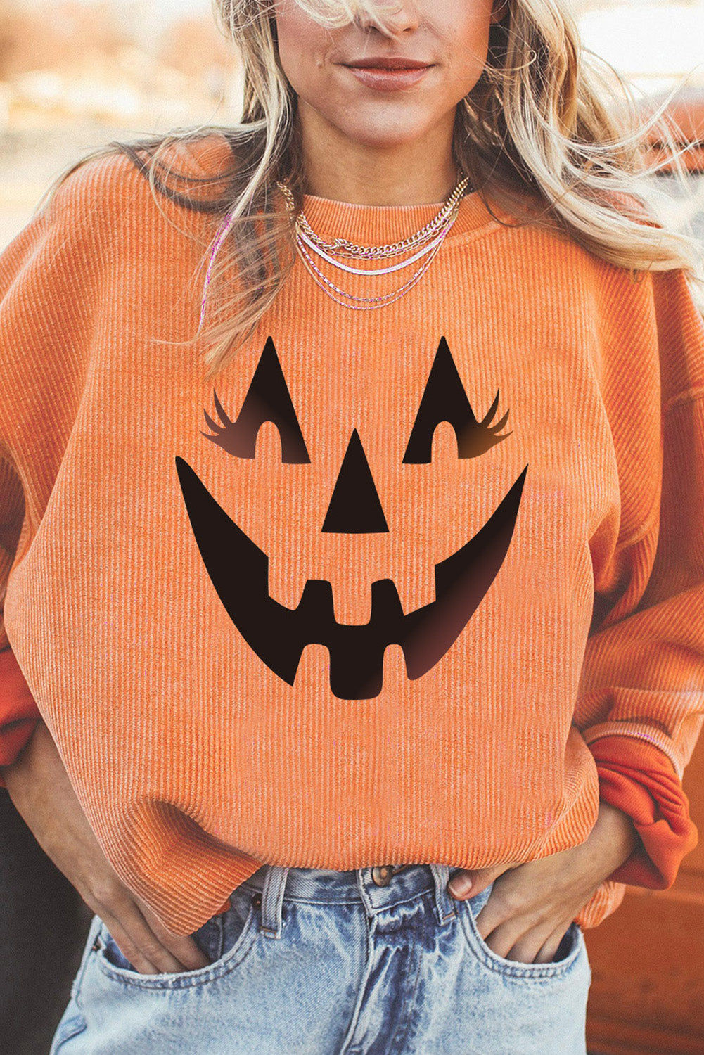 Round Neck Dropped Shoulder Jack-O'-Lantern Graphic Sweatshirt - AllIn Computer