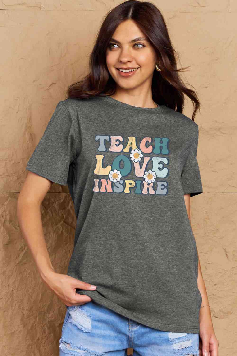 Simply Love Full Size TEACH LOVE INSPIRE Graphic Cotton T-Shirt - AllIn Computer