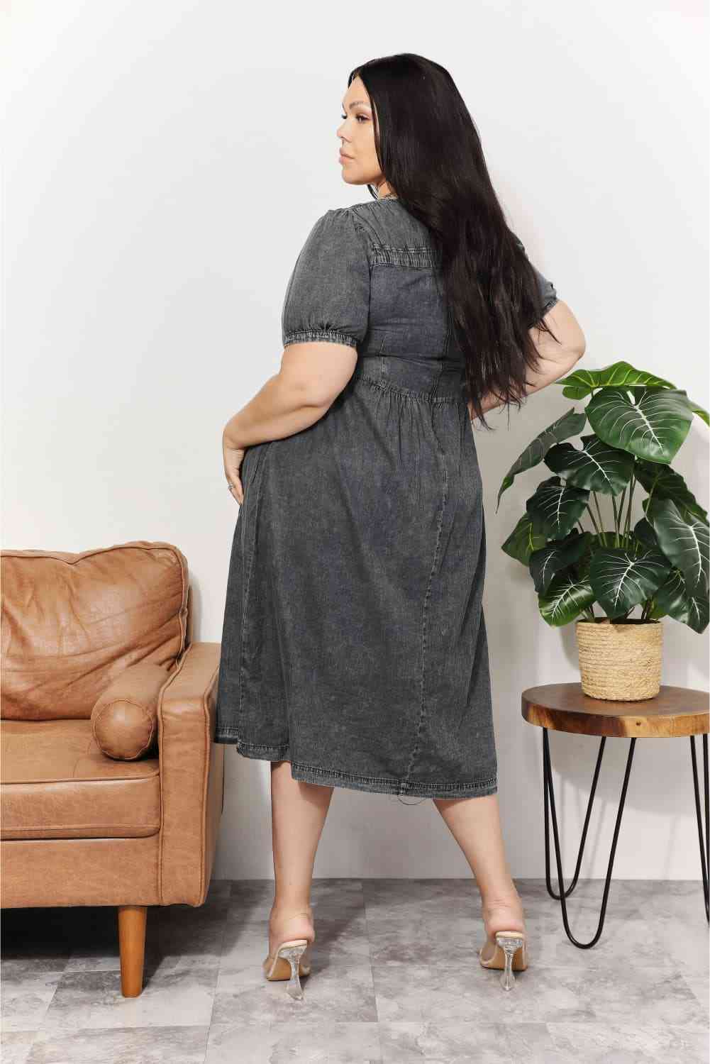And The Why Full Size Washed Chambray Midi Dress - AllIn Computer