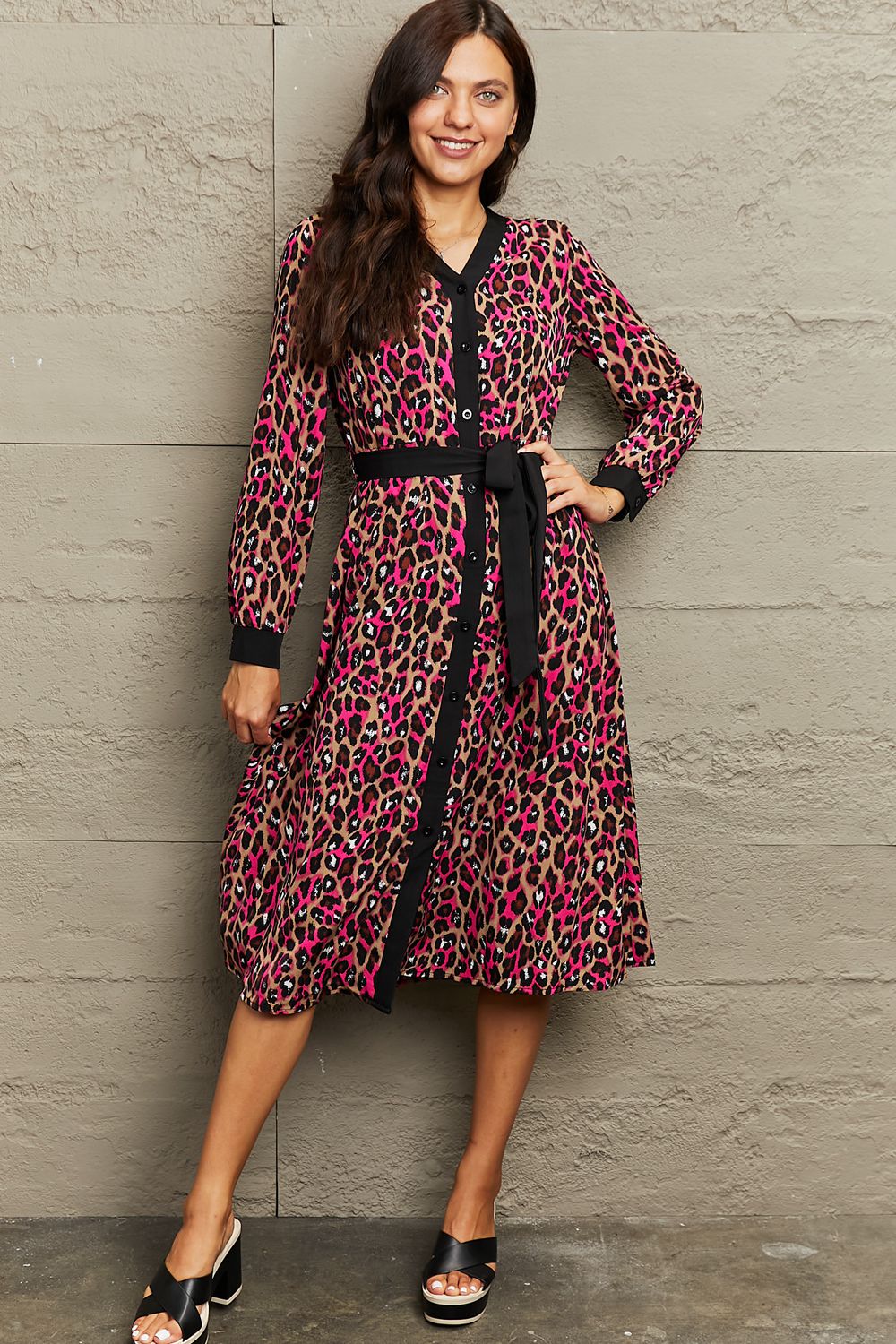 V-Neck Tie Waist Printed Midi Dress - AllIn Computer