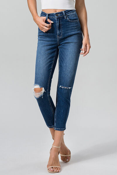 BAYEAS Full Size High Waist Distressed Washed Cropped Mom Jeans - AllIn Computer