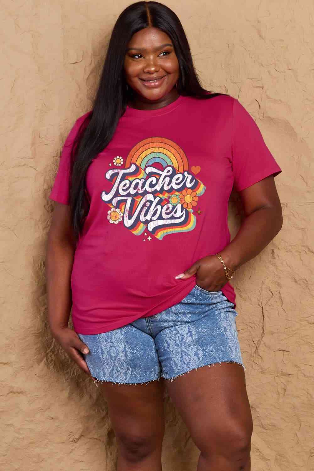 Simply Love Full Size TEACHER VIBES Graphic Cotton T-Shirt - AllIn Computer